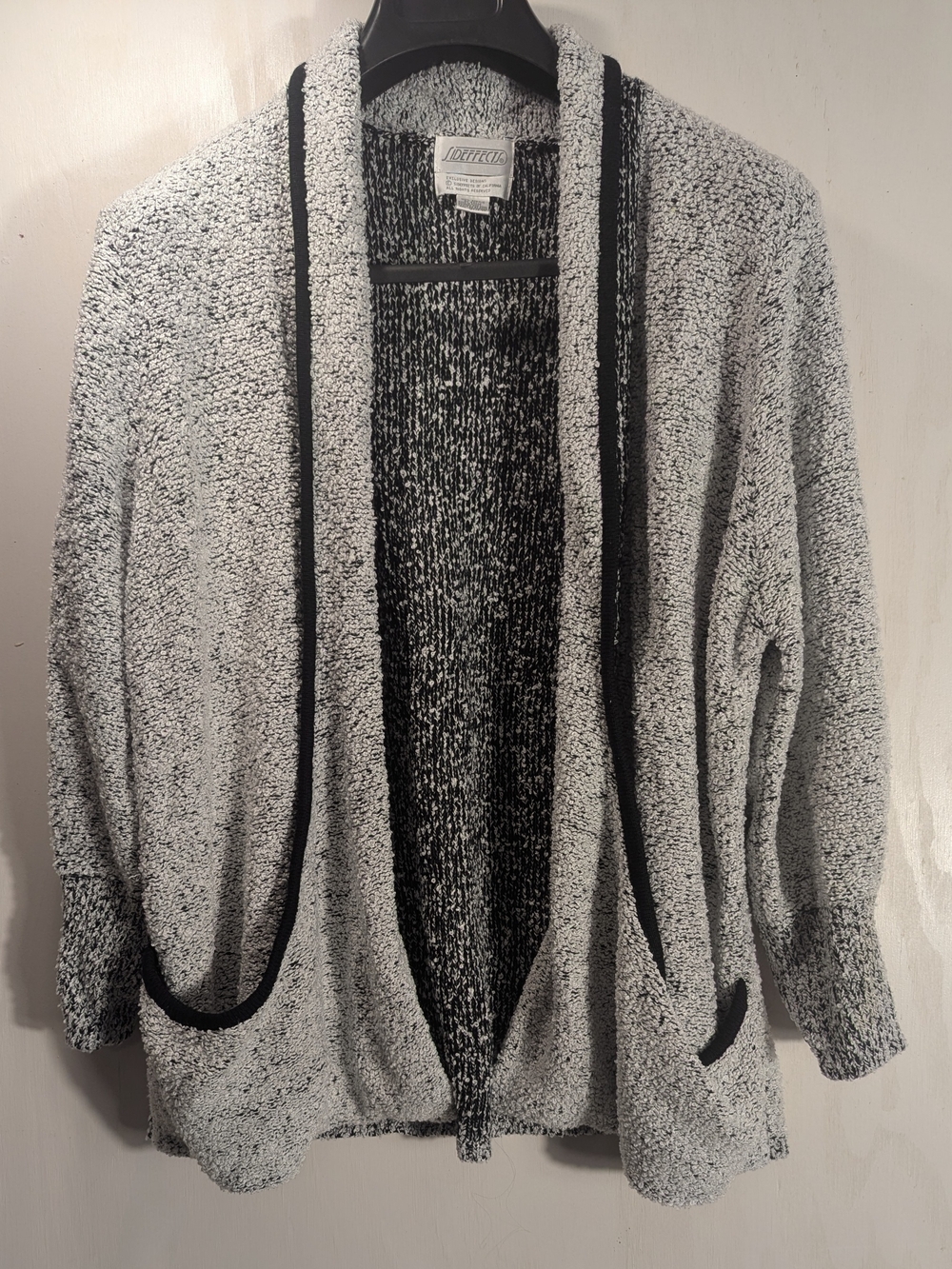 Vintage 90s Side Effects Black White Marled Open Cardigan Sweater Plus 3XL